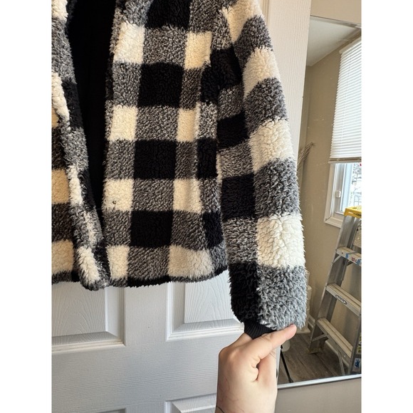 Knox Rose Jacket Womens Medium Black White Buffalo Plaid Sherpa Collared Pocket - Picture 4 of 11